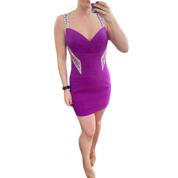 Jovani Cocktail Dress Purple with Sequins - Picture 1 of 5